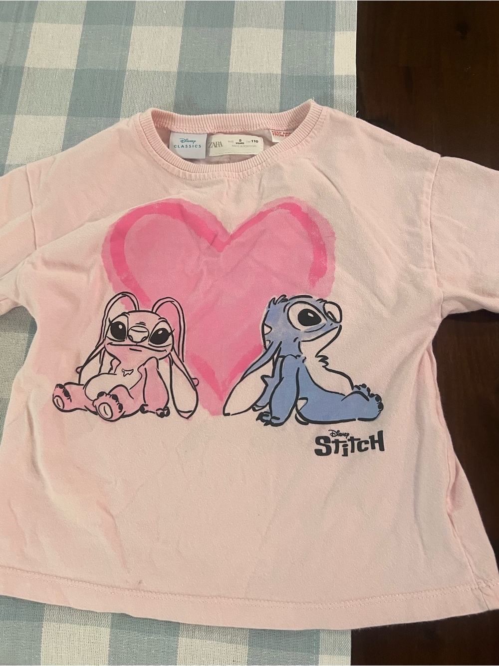 Zara Pink Disney Stitch & Angel Heart Graphic Tee